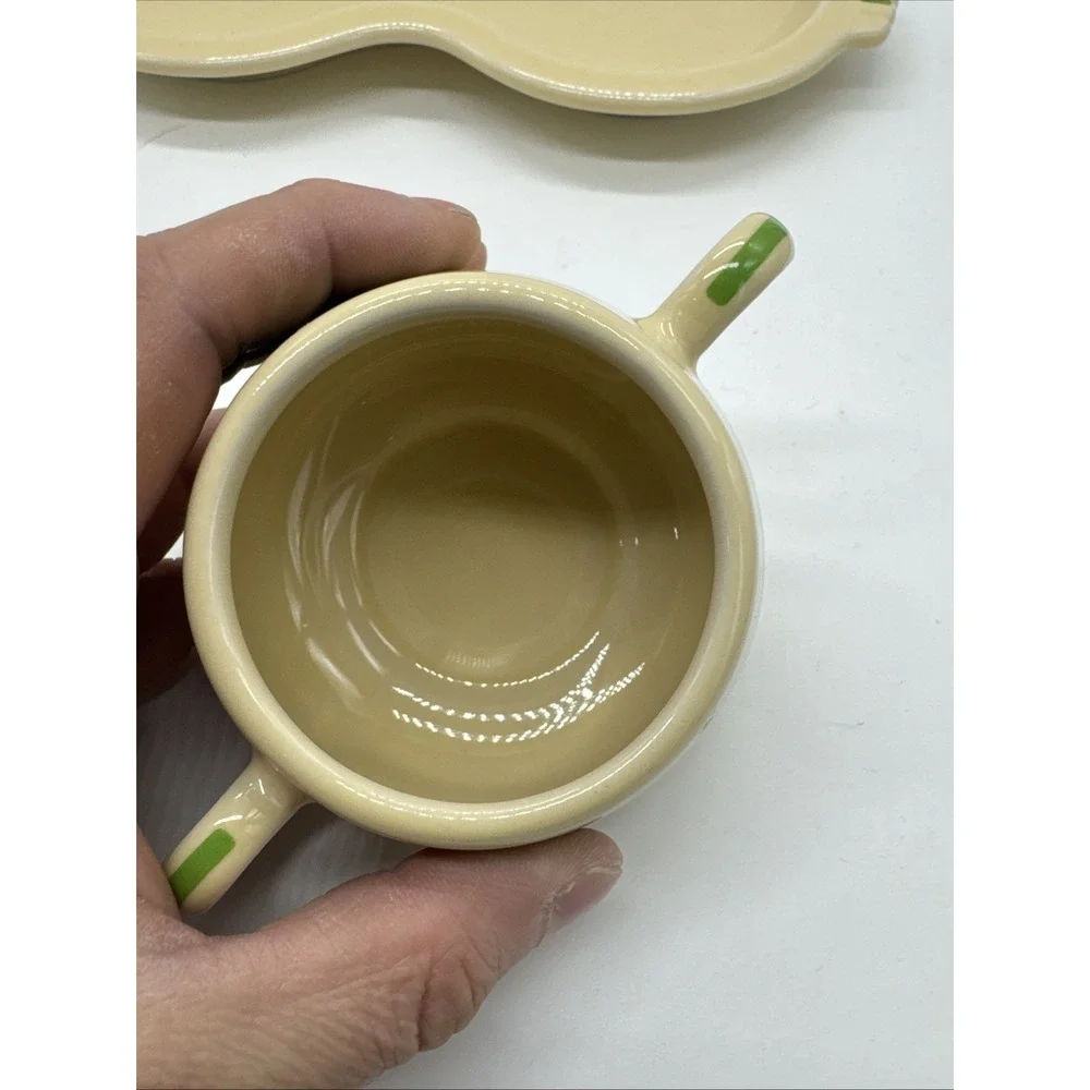 Fiesta Ware HLCCA  Covered Sugar Bowl & Creamer Figure 8 Tray Green Stripe